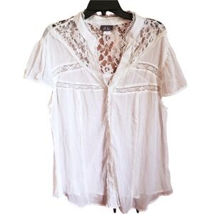 Dots Plus 3X Cream White Sheer Lace Summer Top Shirt Blouse Lacy NEW